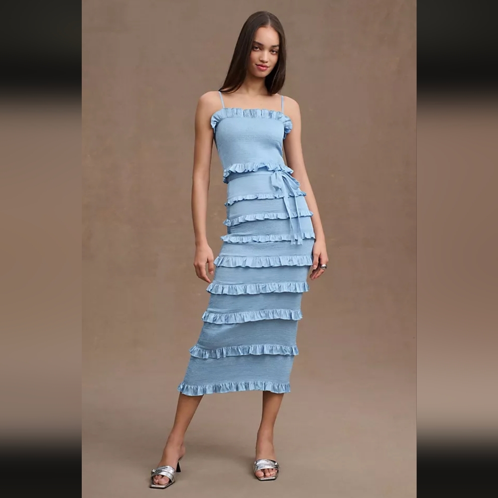 V Chapman Anthropologie Lily dress Cashmere Blue